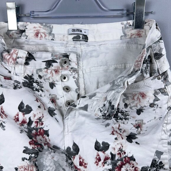 Colloseum Floral Skinny Jeans Womens Size X Large Mid Rise Button Fly White Gray - Picture 5 of 11